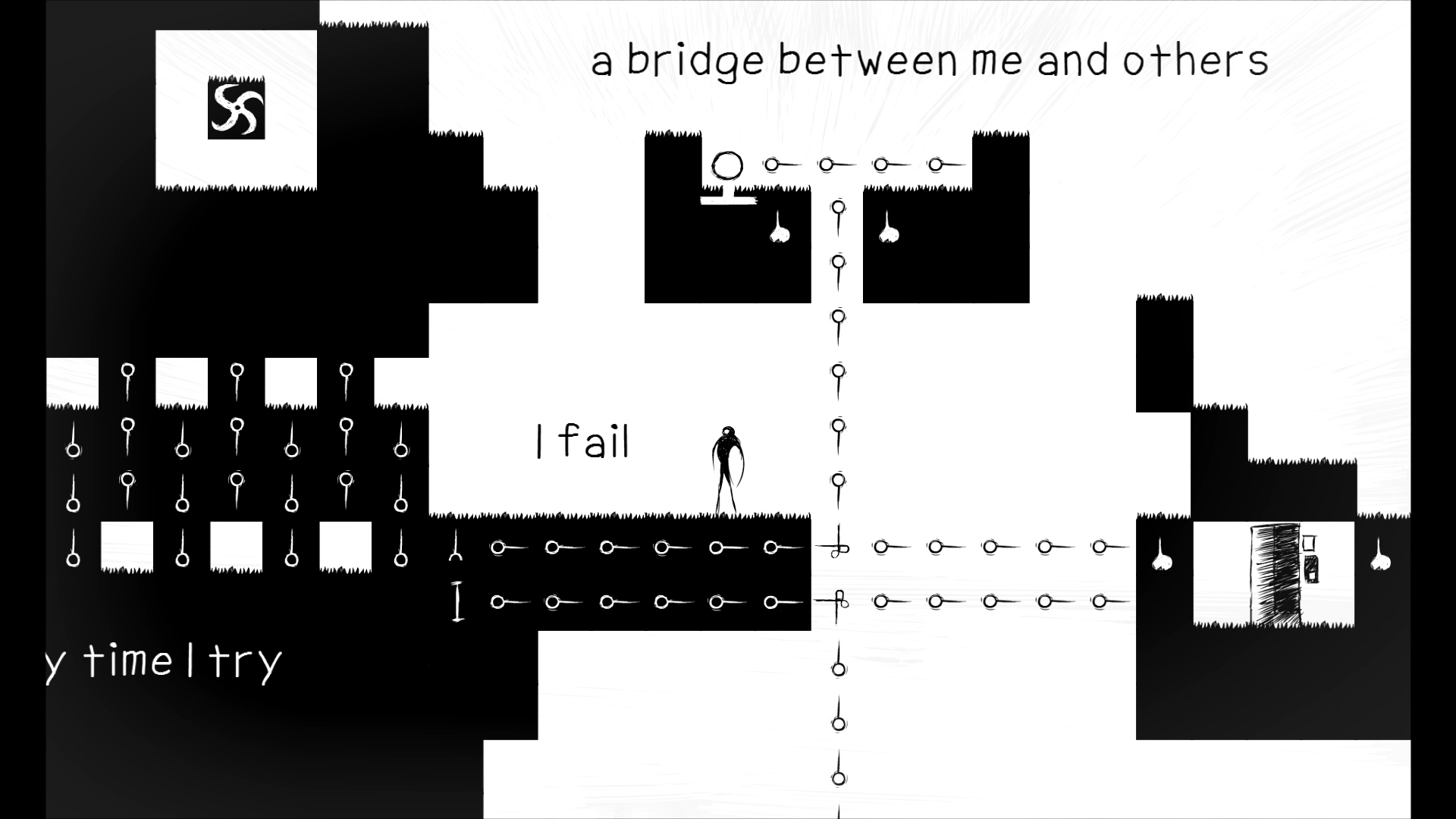 A black-and-white Sym level bearing the words a bridge between me and others